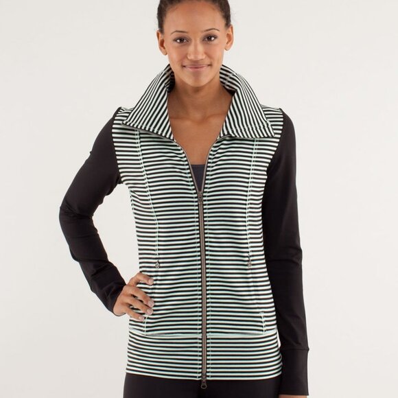 Lululemon Daily Yoga Athletic Jacket Classic Stripe Mint Moment Black / Black - Picture 1 of 15